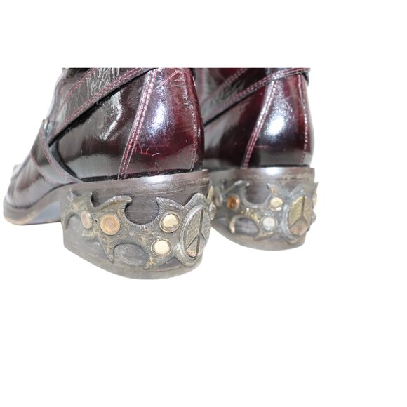 DONALD J. PLINER Italian Boots Western Black Cherry Patent Leather Ankle Boots 6 - Picture 8 of 11